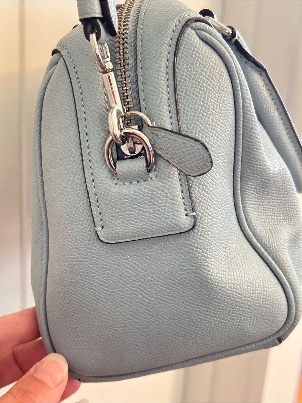 COACH Light Blue Bennett Pebbled Leather Satchel Purse Bag - Picture 5 of 15